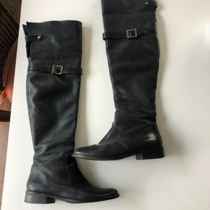 over the knee black leather boots